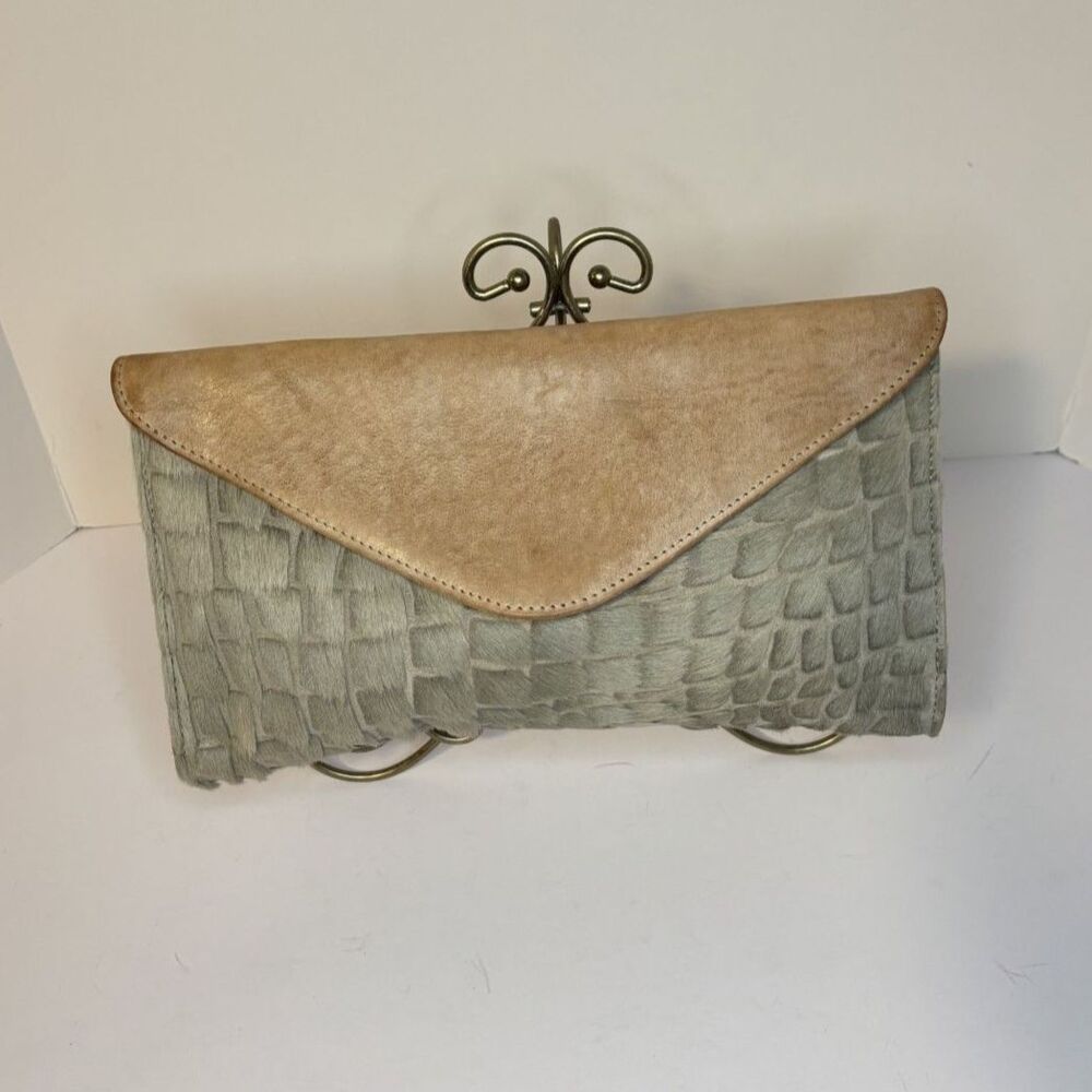 Brave Vintage Croc Leather Flap Envelope Messenger Bag Wallet Womens Designer
